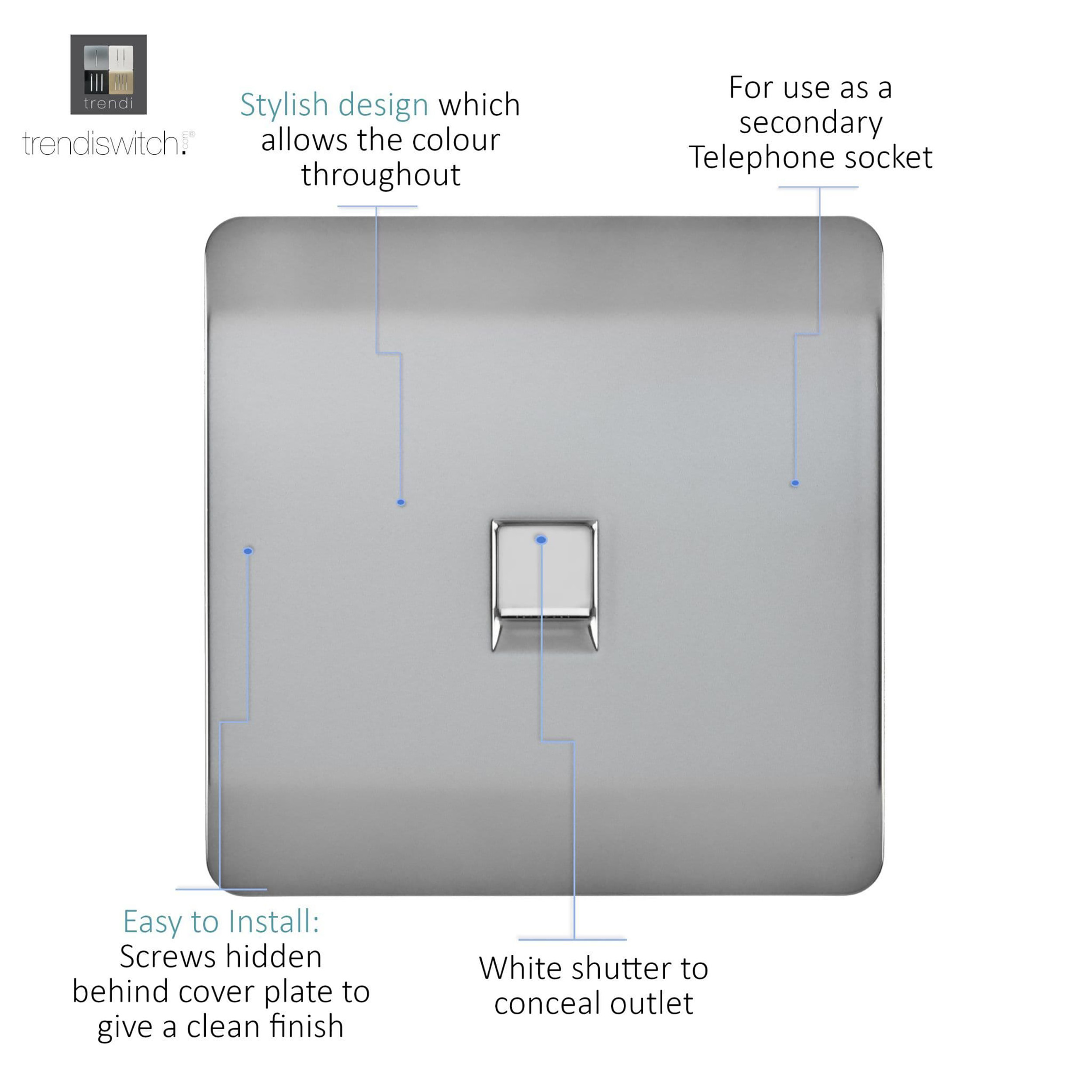 Single PC Ethernet Cat 5 & 6 Data Outlet Brushed Steel ART-PCBS  Trendi Brushed Steel